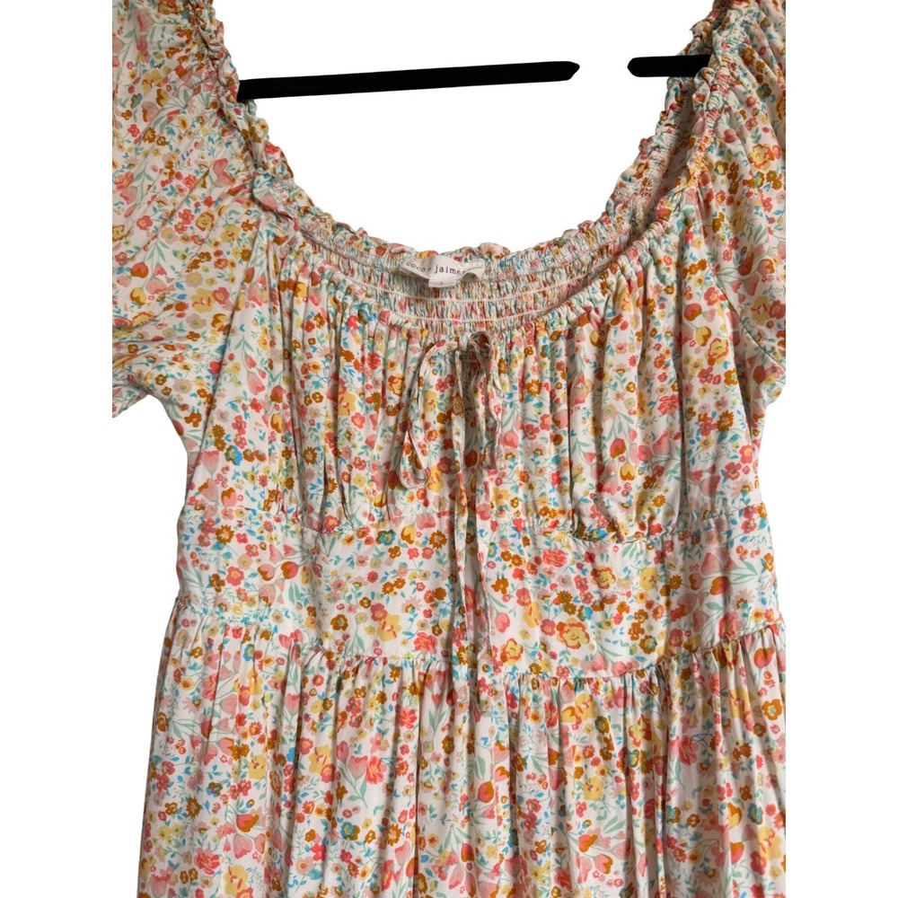 Cottagecore Feminine Coco + Jaimeson Floral Peasant Mini Dress Puff Sleeve Sz M - Picture 2 of 12